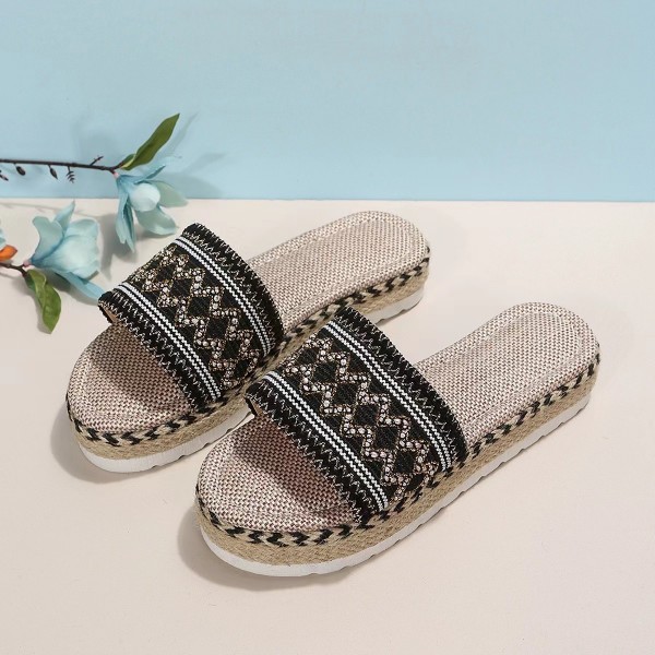 Women Fashion Plus Size Bohemian Ethnic Wind Rope Woven Thick-Soled Slippers