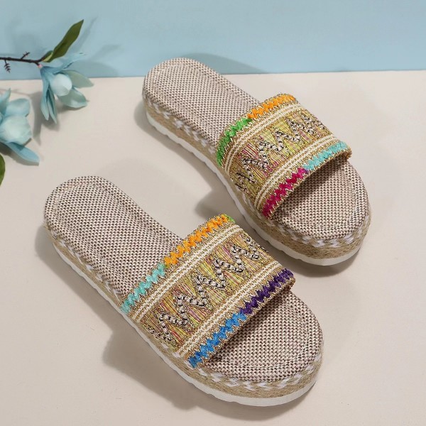 Women Fashion Plus Size Bohemian Ethnic Wind Rope Woven Thick-Soled Slippers