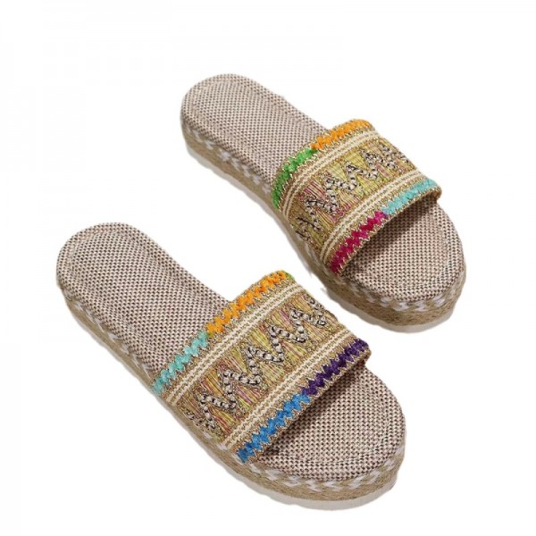 Women Fashion Plus Size Bohemian Ethnic Wind Rope Woven Thick-Soled Slippers