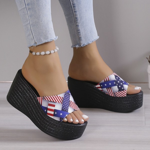 Summer Women Fashion Plus Size Heart-Shaped Painted Platform Wedge Heel Slippers