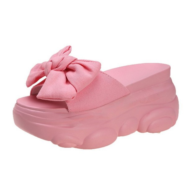 Summer Women Fashion Casual Bow Round Toe Thick-Soled Slippers