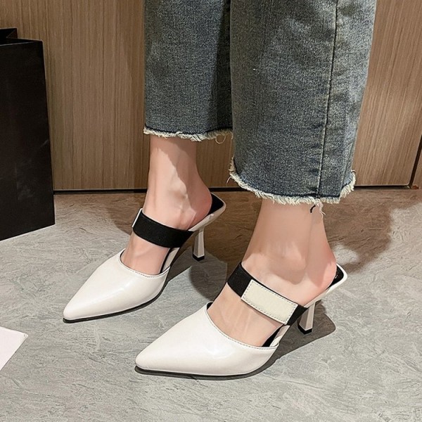 Summer Women Fashionable Plus Size Solid Color Pointed Toe Heel Hollow High Heel Slippers