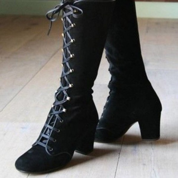 Women Fashion Plus Size Chunky Heel Strap High Boots