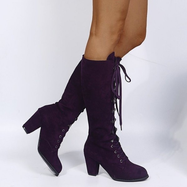 Women Fashion Plus Size Chunky Heel Strap High Boots