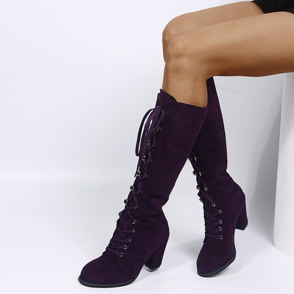 Women Fashion Plus Size Chunky Heel Strap High Boots